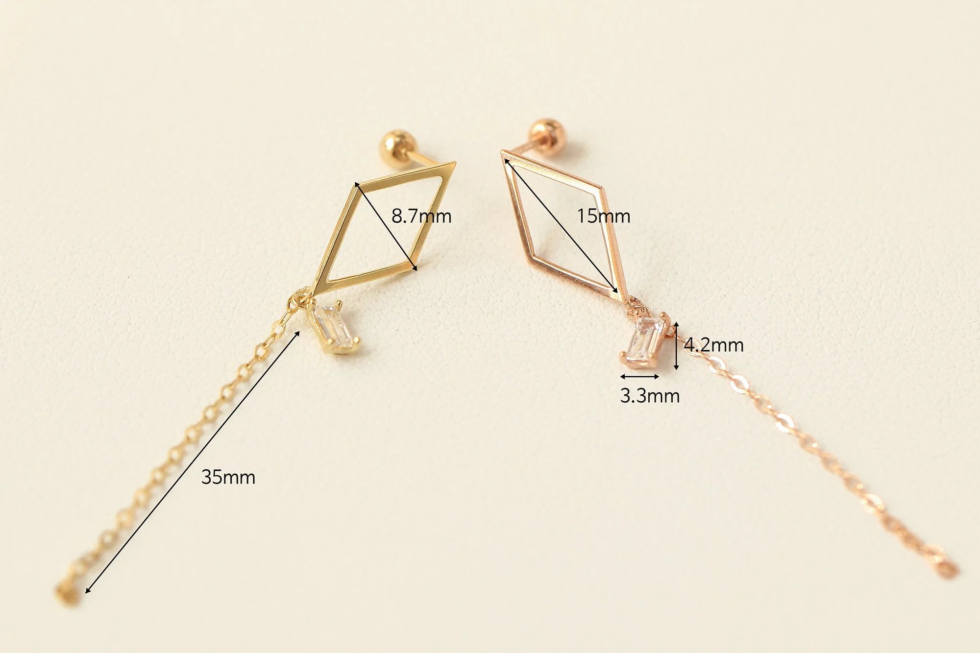 14K Gold Dia Square Drop Earring 20G - Image 10