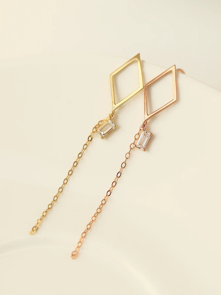 14K Gold Dia Square Drop Earring 20G - Image 3