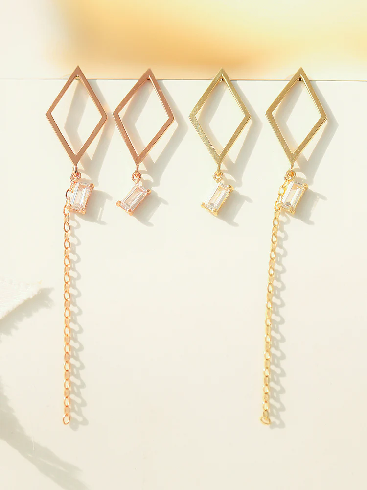 14K Gold Dia Square Drop Earring 20G - Image 4