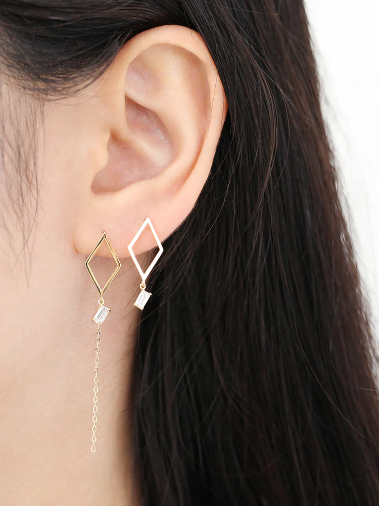 14K Gold Dia Square Drop Earring 20G - Image 6