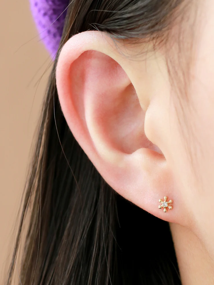 14K Gold Flower Ball Cubic Labret Piercing S,M 18G16G - Image 8