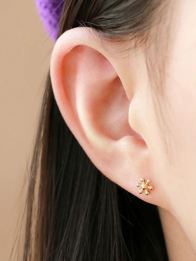 14K Gold Flower Ball Cubic Labret Piercing S,M 18G16G - Image 9