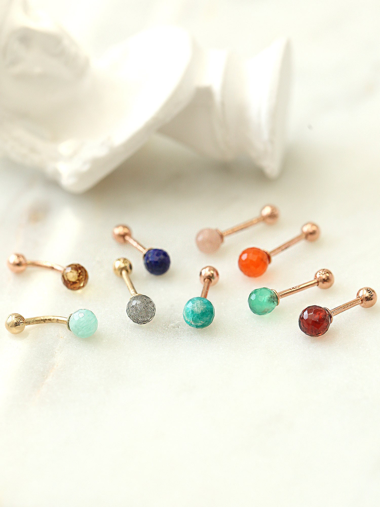 14K Gold Gemstone Rook Piercing 18G16G - Image 3