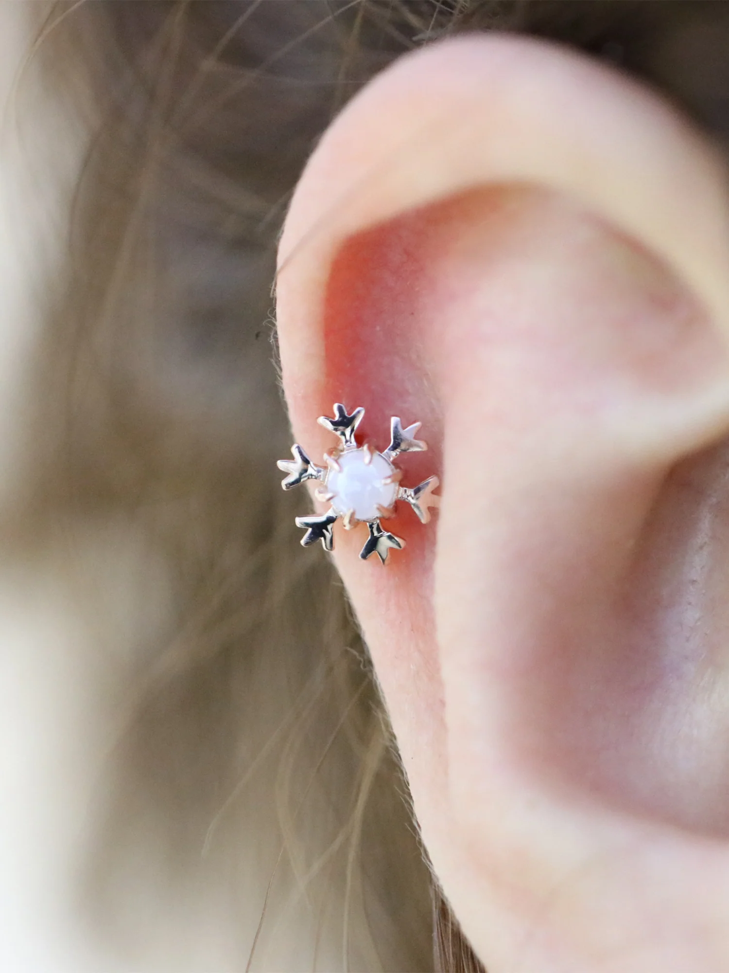 14K Gold Gemstone Snowflake Cartilage Earring 18G16G - Image 10