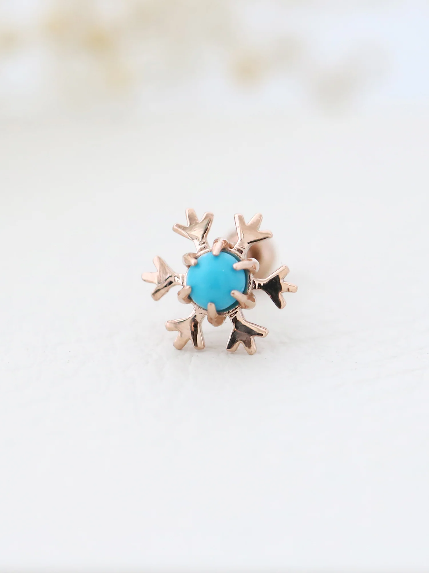 14K Gold Gemstone Snowflake Cartilage Earring 18G16G - Image 4