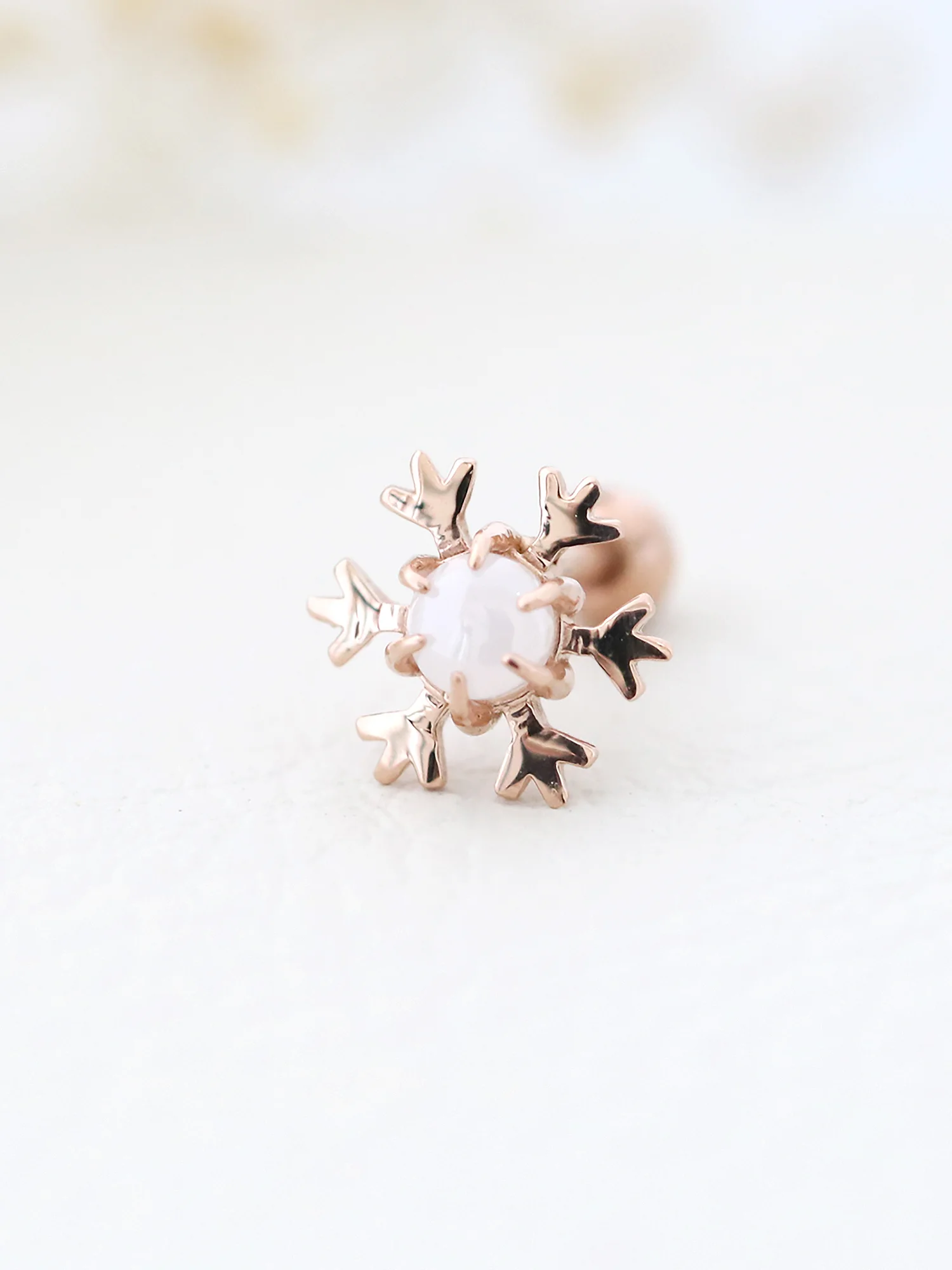 14K Gold Gemstone Snowflake Cartilage Earring 18G16G - Image 5