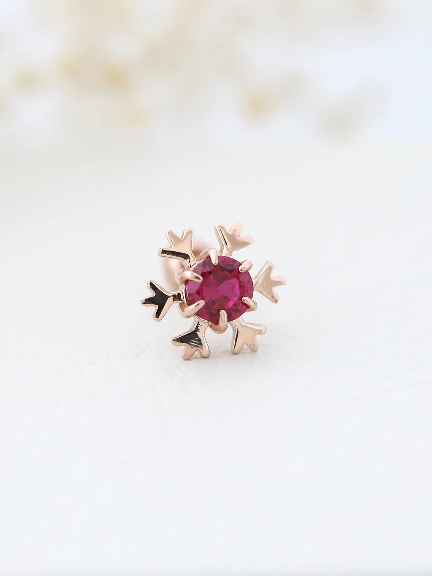 14K Gold Gemstone Snowflake Cartilage Earring 18G16G - Image 6