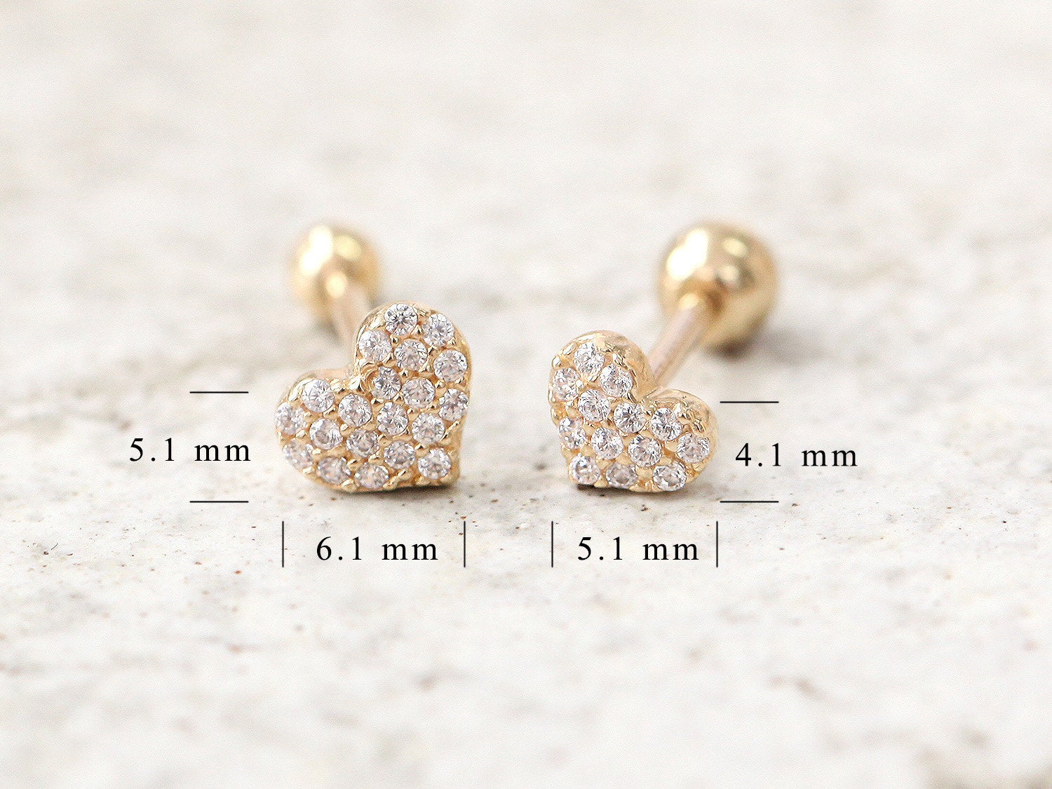 14K Gold Heart Cartilage Earring 18G16G - Image 11
