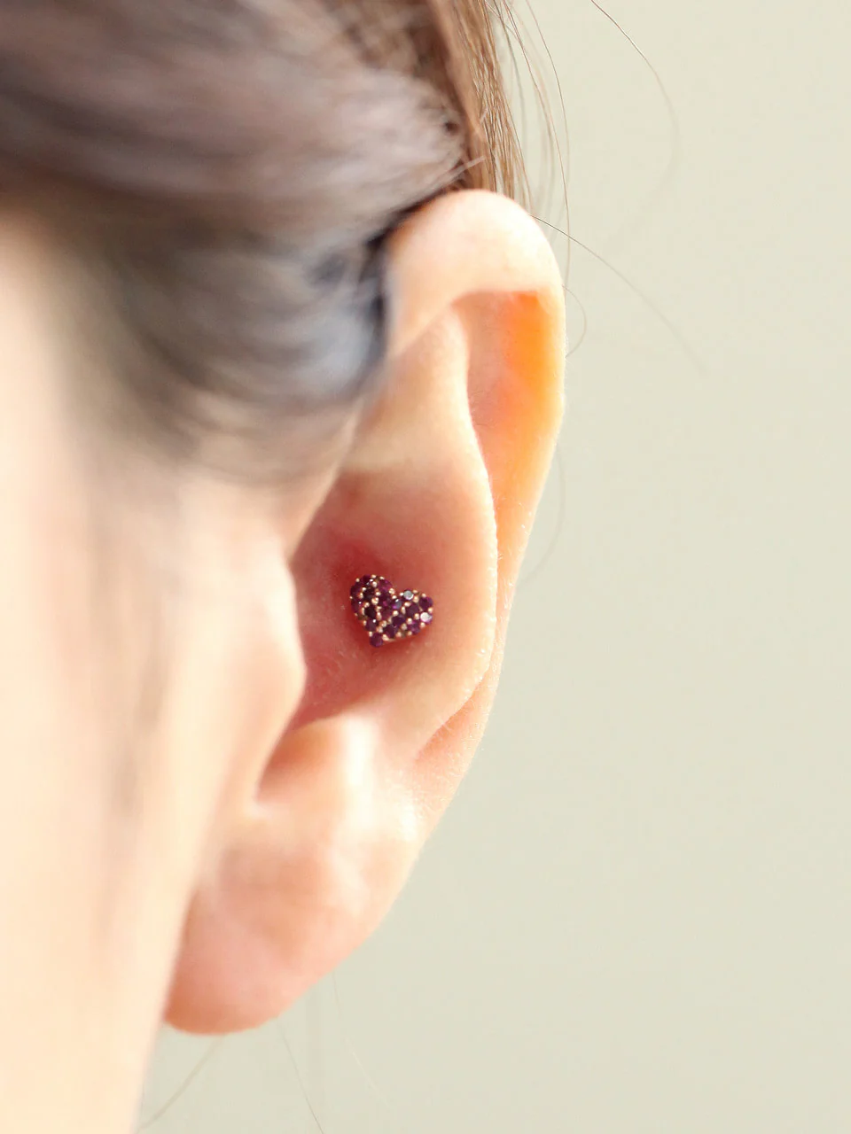 14K Gold Heart Cartilage Earring 18G16G - Image 9