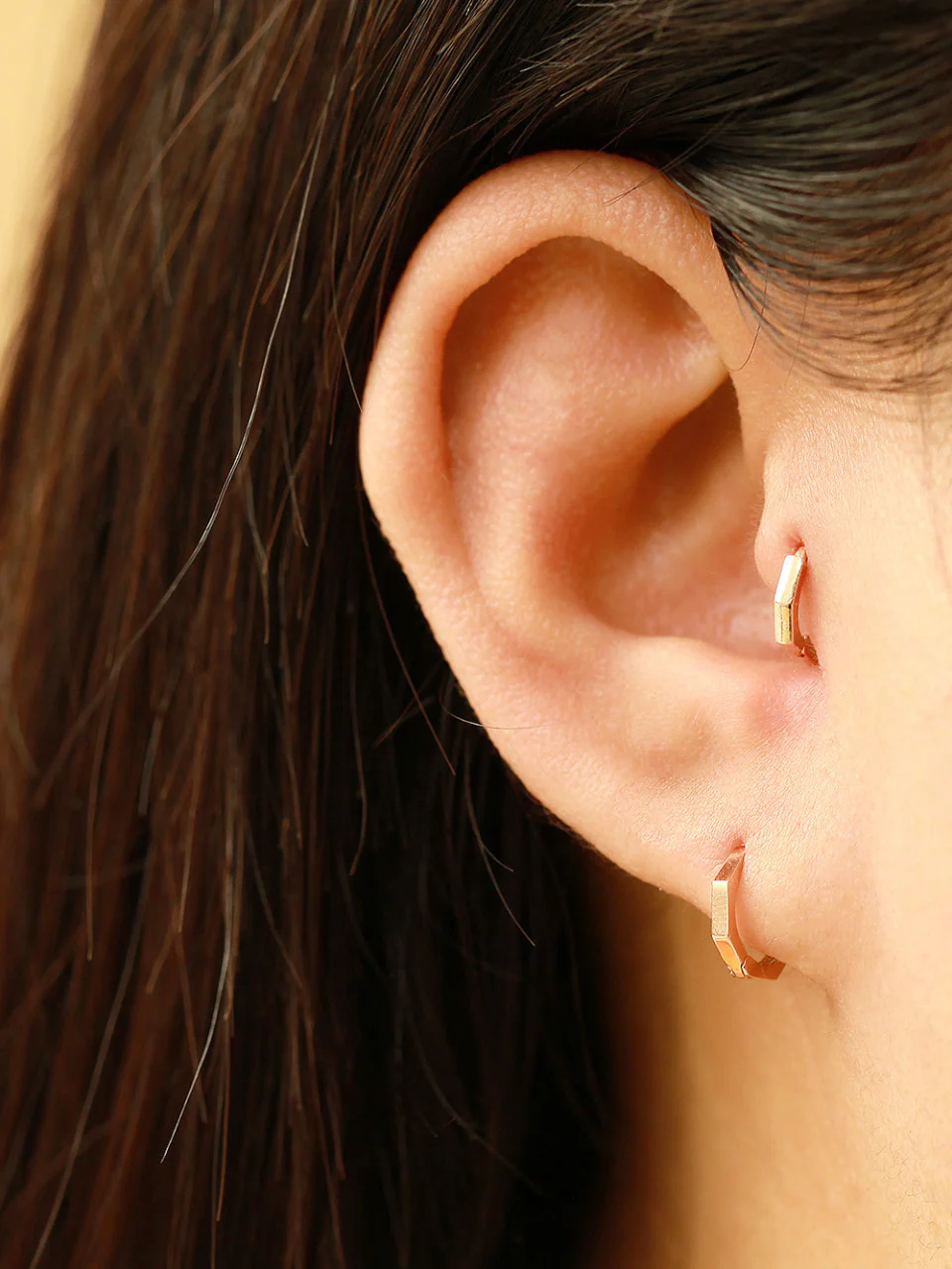 14K Gold Hexagon Hoop Earring - Image 13