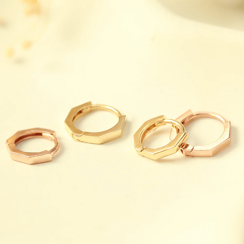 14K Gold Hexagon Hoop Earring - Image 14