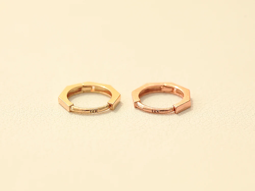 14K Gold Hexagon Hoop Earring - Image 15