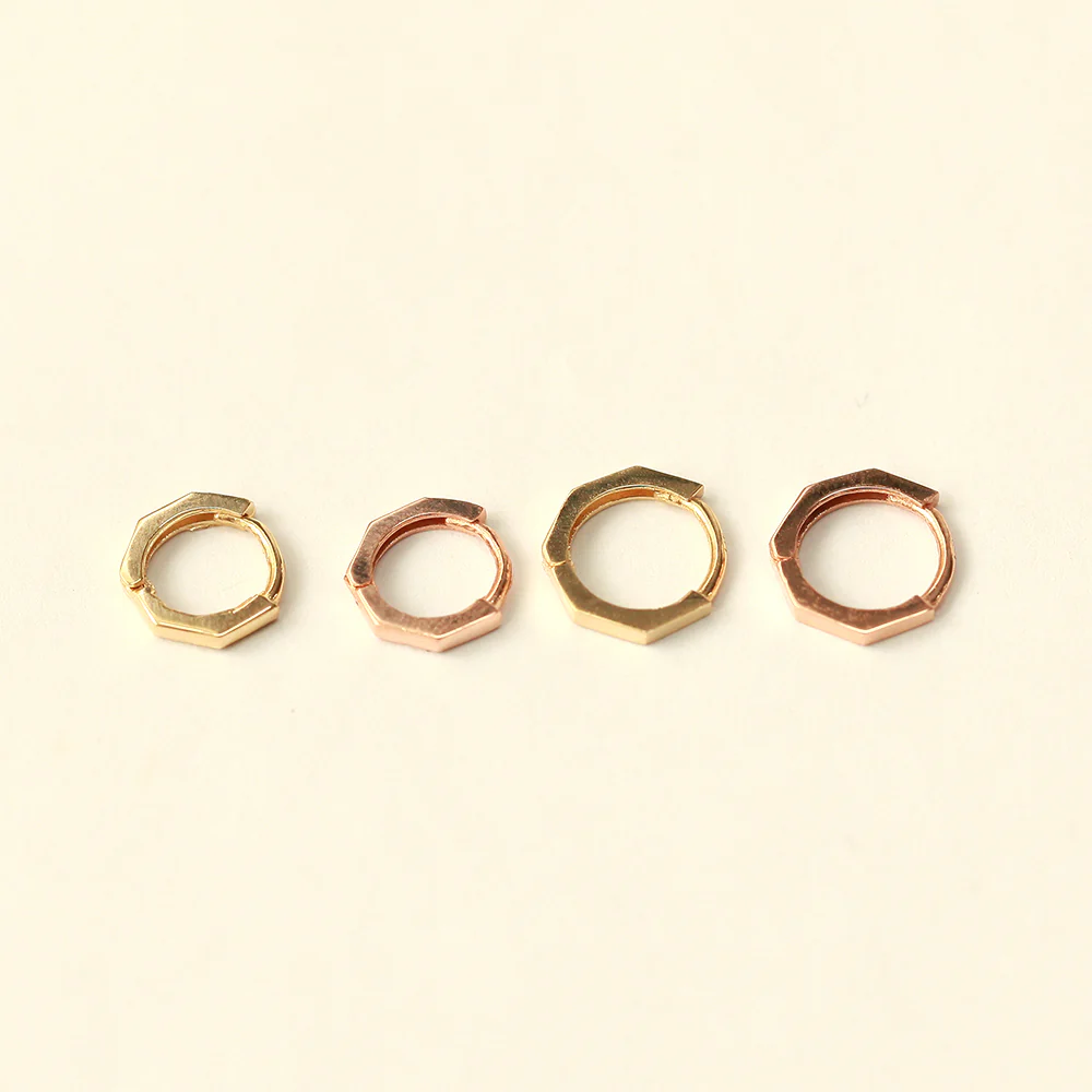 14K Gold Hexagon Hoop Earring - Image 16