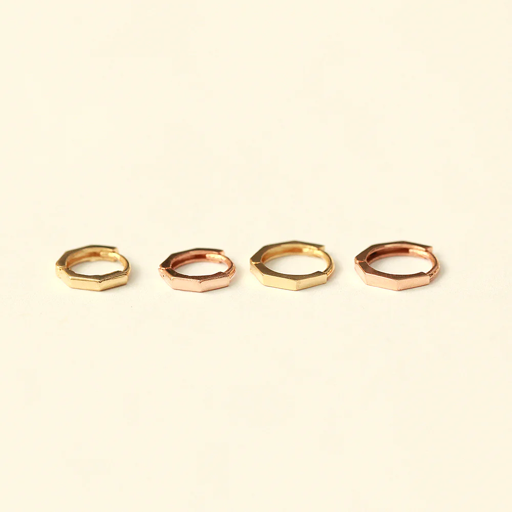 14K Gold Hexagon Hoop Earring - Image 17