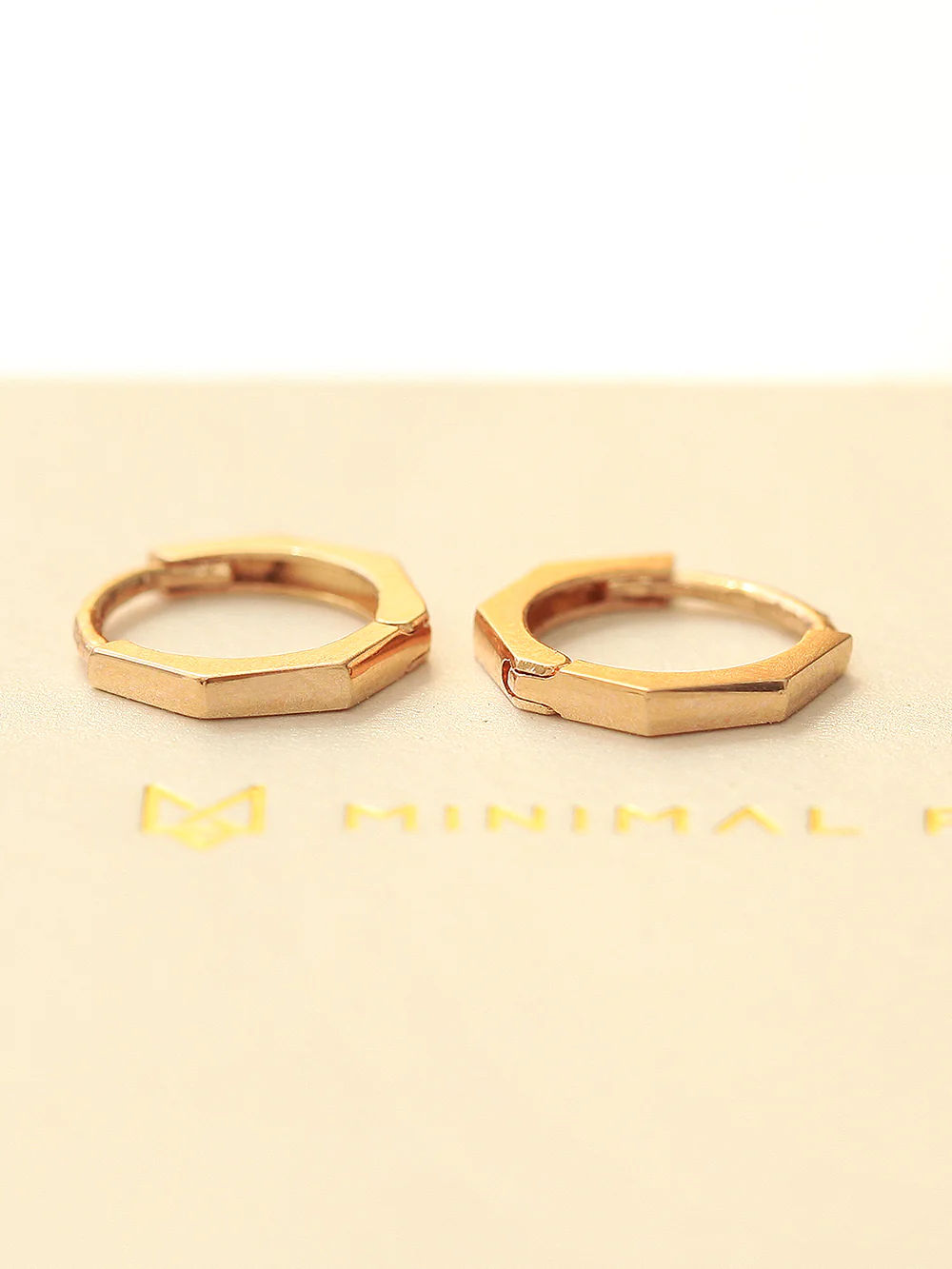 14K Gold Hexagon Hoop Earring - Image 3