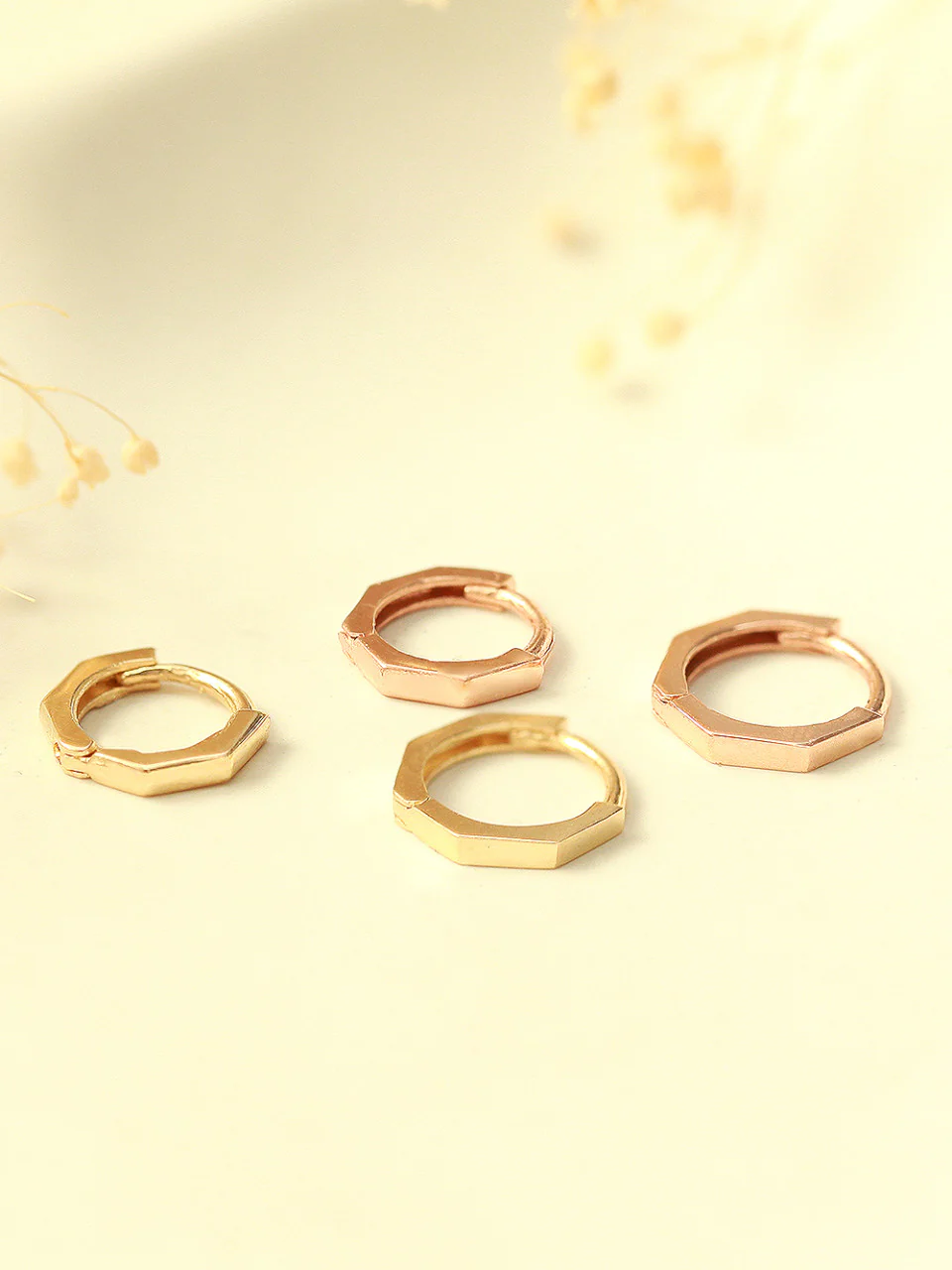 14K Gold Hexagon Hoop Earring - Image 5