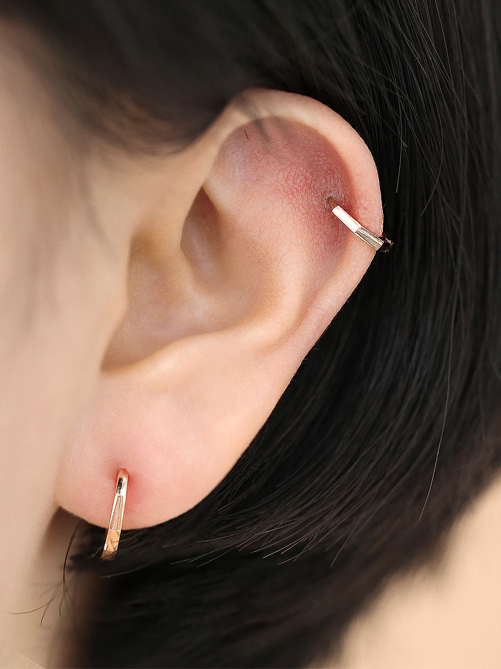 14K Gold Hexagon Hoop Earring - Image 6