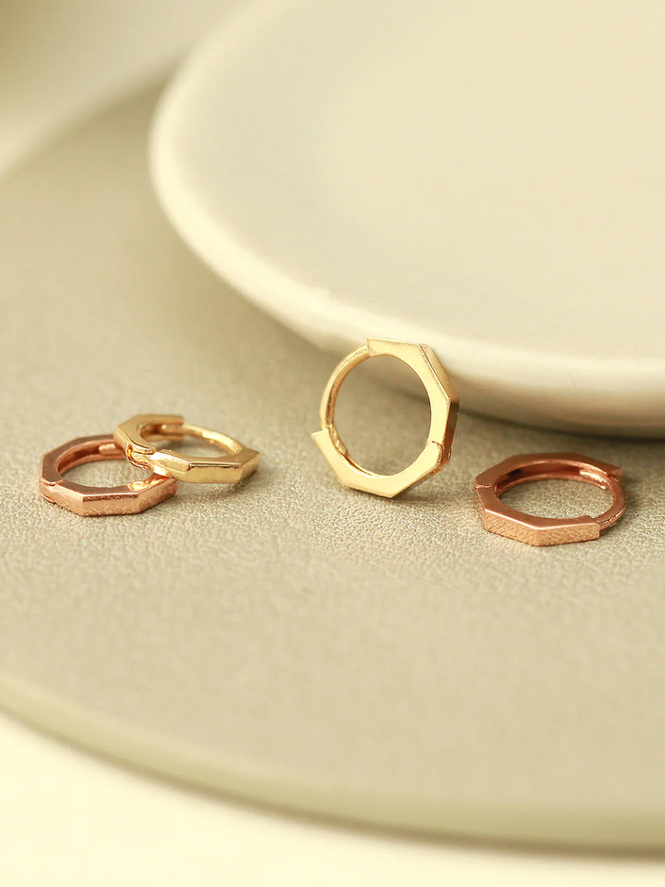 14K Gold Hexagon Hoop Earring - Image 7