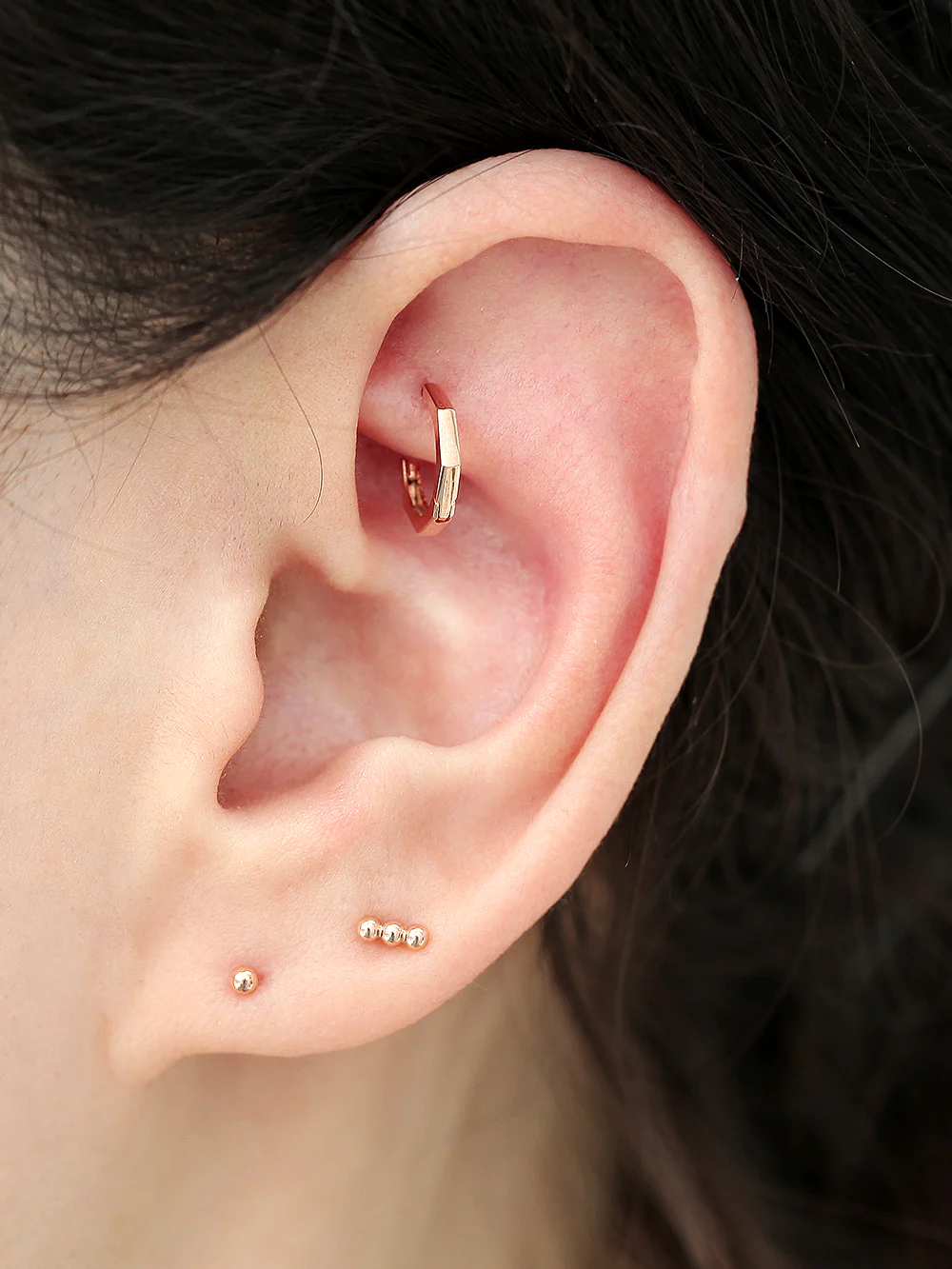 14K Gold Hexagon Hoop Earring - Image 8