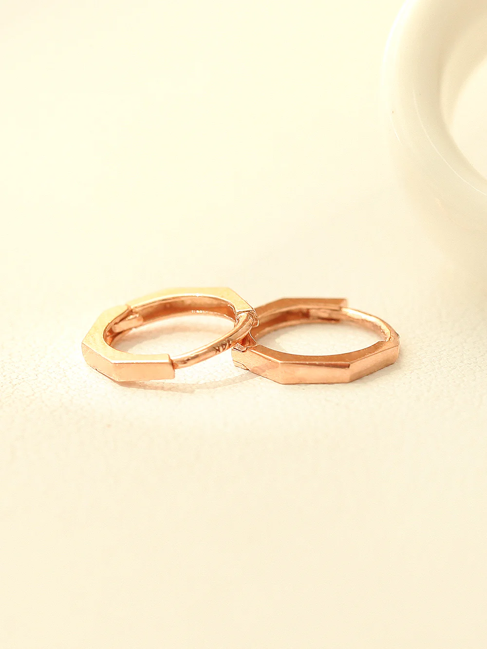 14K Gold Hexagon Hoop Earring - Image 9