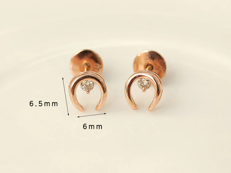 14K Gold Horse Hoof Cognac Diamond Earring - Image 10