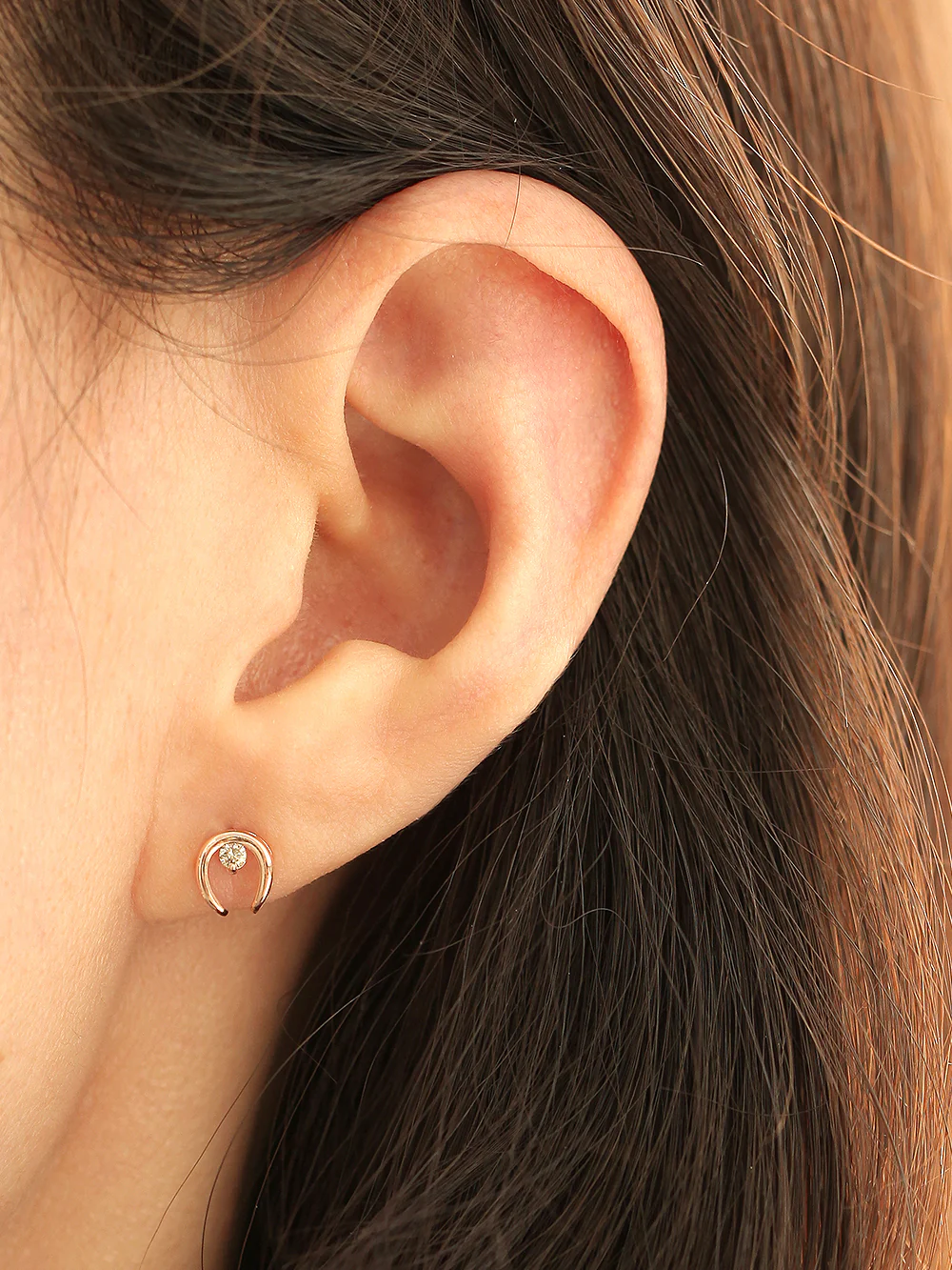 14K Gold Horse Hoof Cognac Diamond Earring - Image 6