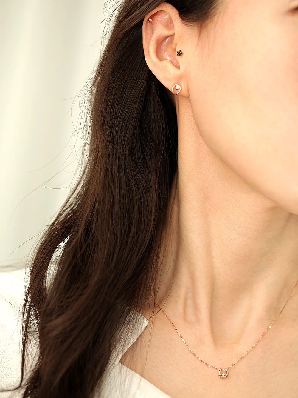 14K Gold Horse Hoof Cognac Diamond Earring - Image 8