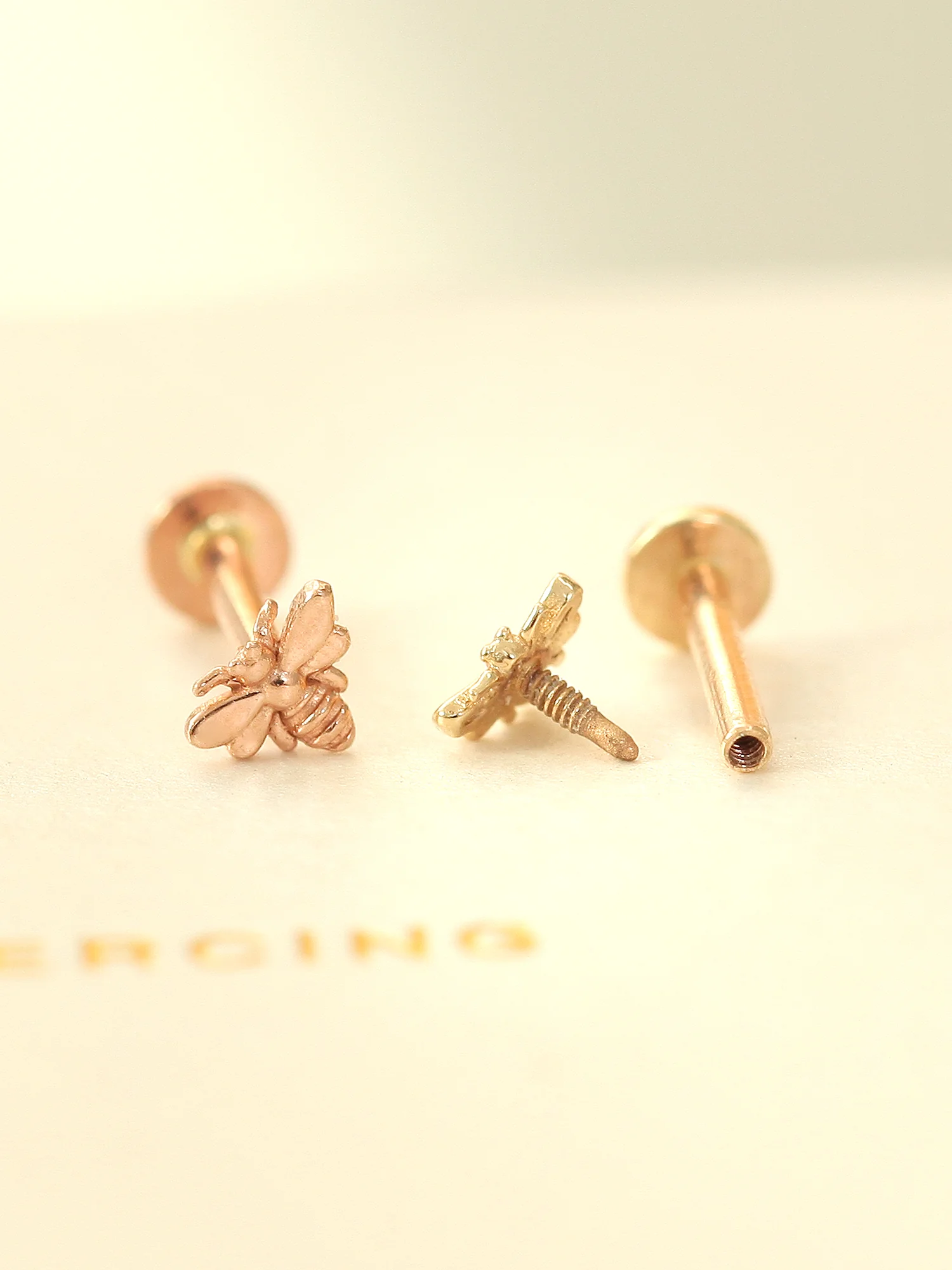 14K Gold Internally Bee Labret Piercing 18G16G - Image 4