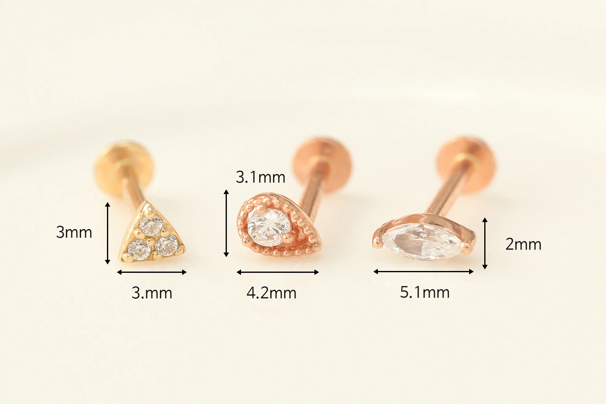 14K Gold Internally Threaded Cubic Tragus Labret Piercing 18G16G - Image 10