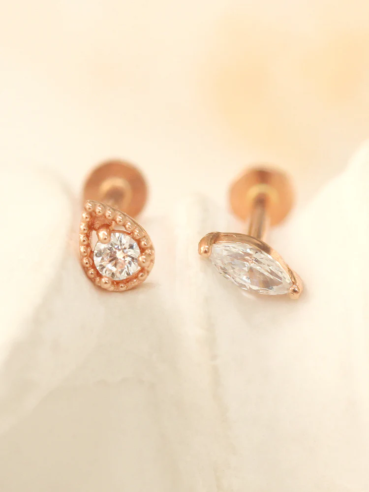 14K Gold Internally Threaded Cubic Tragus Labret Piercing 18G16G - Image 3