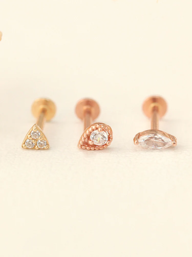 14K Gold Internally Threaded Cubic Tragus Labret Piercing 18G16G - Image 4