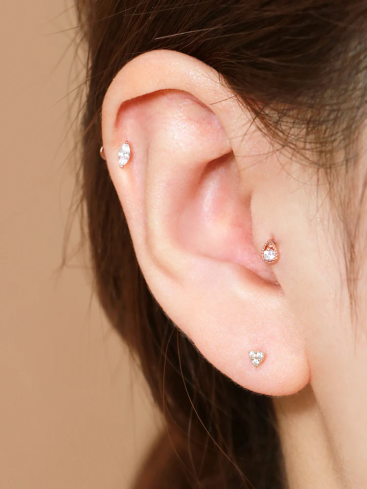 14K Gold Internally Threaded Cubic Tragus Labret Piercing 18G16G - Image 7