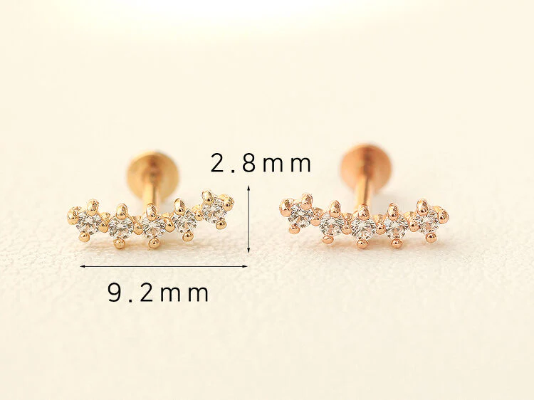 14K Gold Internally Threaded Curve Cubic Bar Labret Piercing 18G16G - Image 11