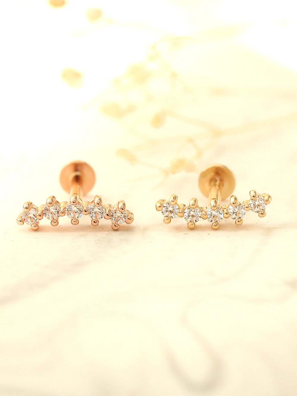 14K Gold Internally Threaded Curve Cubic Bar Labret Piercing 18G16G - Image 3