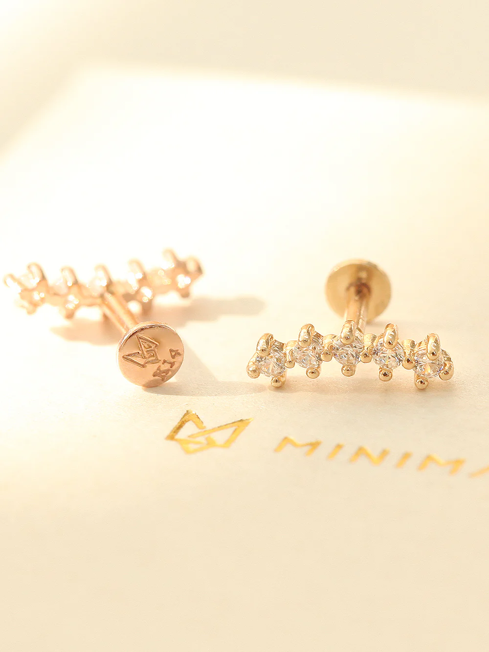 14K Gold Internally Threaded Curve Cubic Bar Labret Piercing 18G16G - Image 4