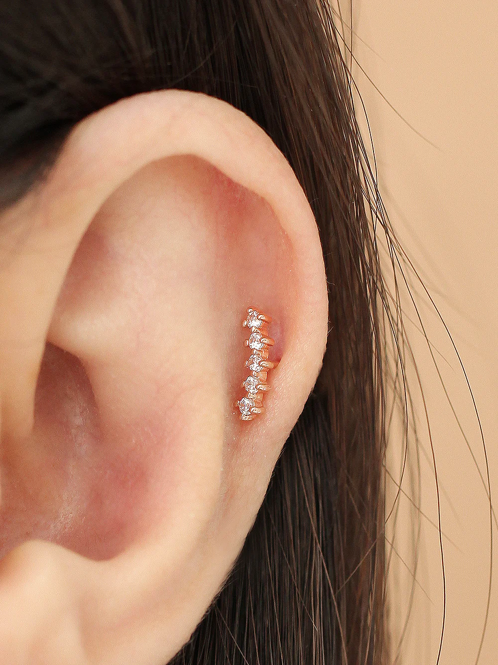 14K Gold Internally Threaded Curve Cubic Bar Labret Piercing 18G16G - Image 7