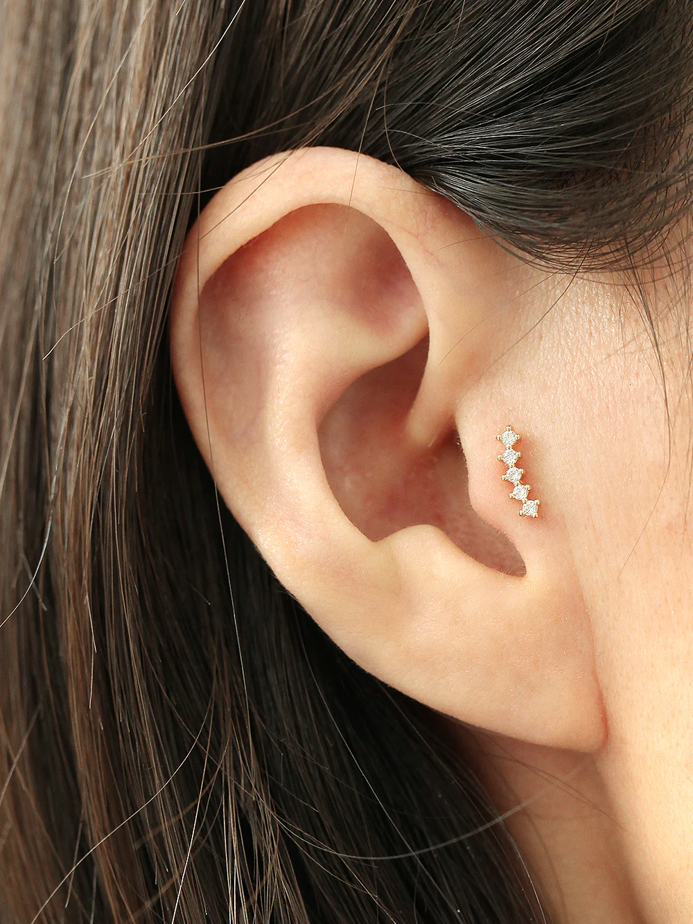 14K Gold Internally Threaded Curve Cubic Bar Labret Piercing 18G16G - Image 8