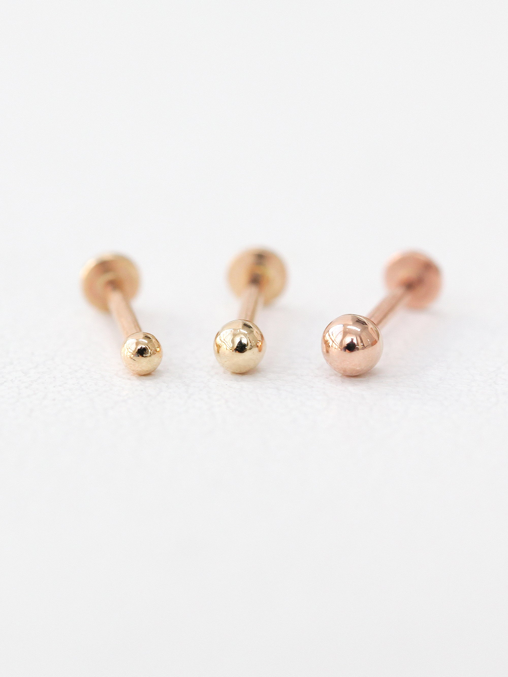 14K Gold Internally Threaded Mini Ball Labret Piercing 2mm 2.5mm 3mm 18G16G - Image 4