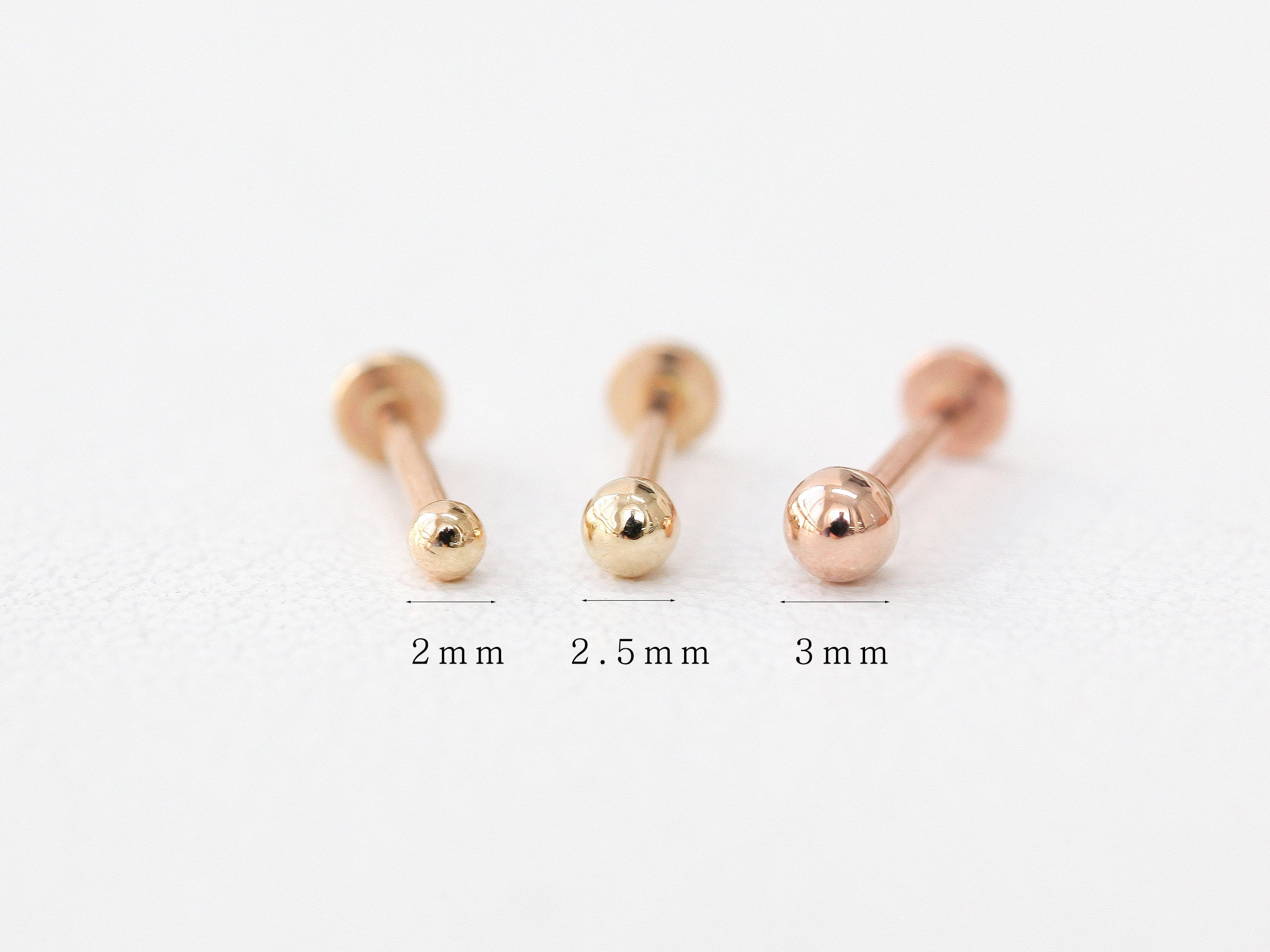 14K Gold Internally Threaded Mini Ball Labret Piercing 2mm 2.5mm 3mm 18G16G - Image 9