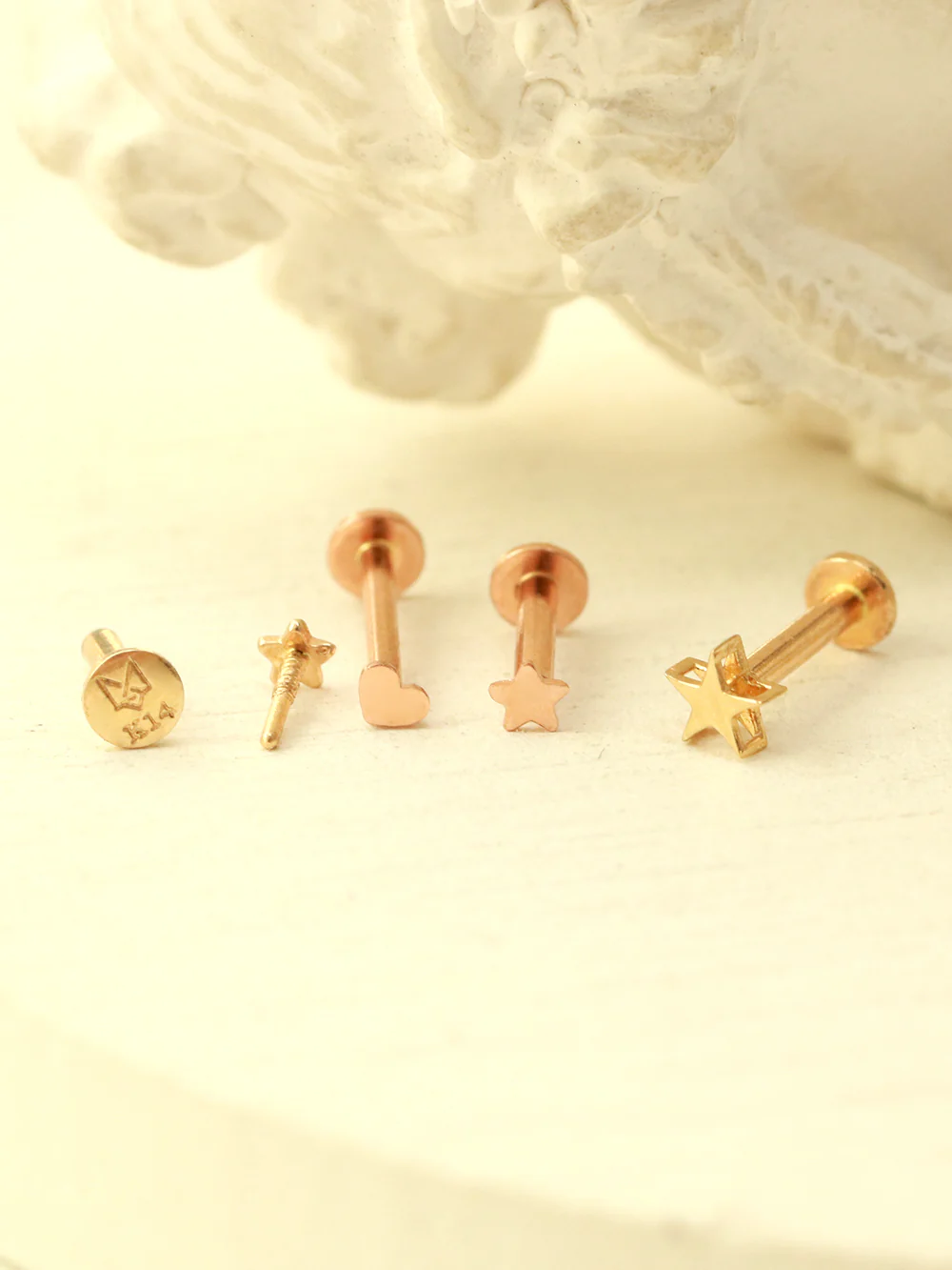 14K Gold Internally Threaded Mini Heart Star Labret Piercing 18G16G - Image 3