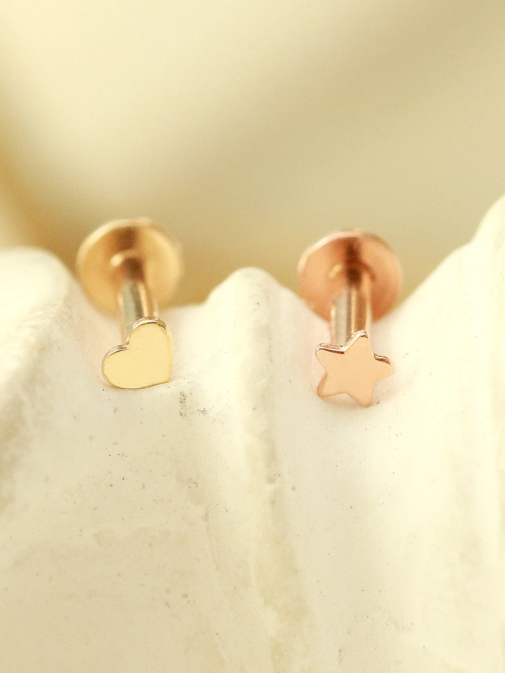 14K Gold Internally Threaded Mini Heart Star Labret Piercing 18G16G - Image 4