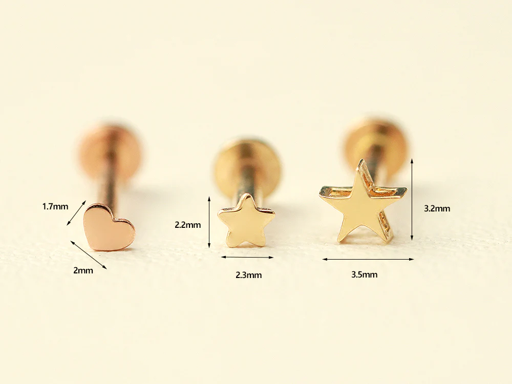 14K Gold Internally Threaded Mini Heart Star Labret Piercing 18G16G - Image 8