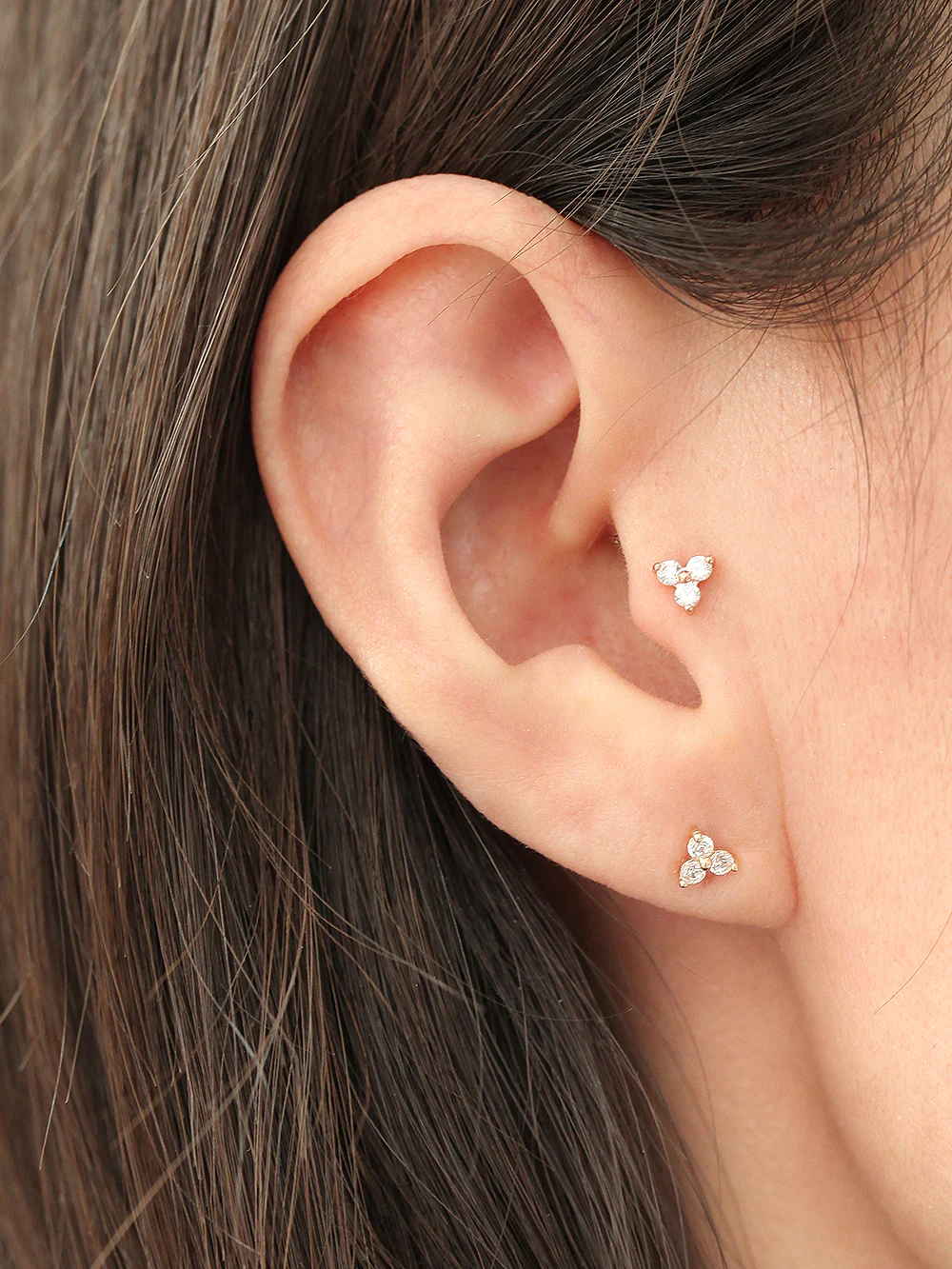 14K Gold Internally Threaded Triangle Cubic Labret Piercing 18G16G - Image 7