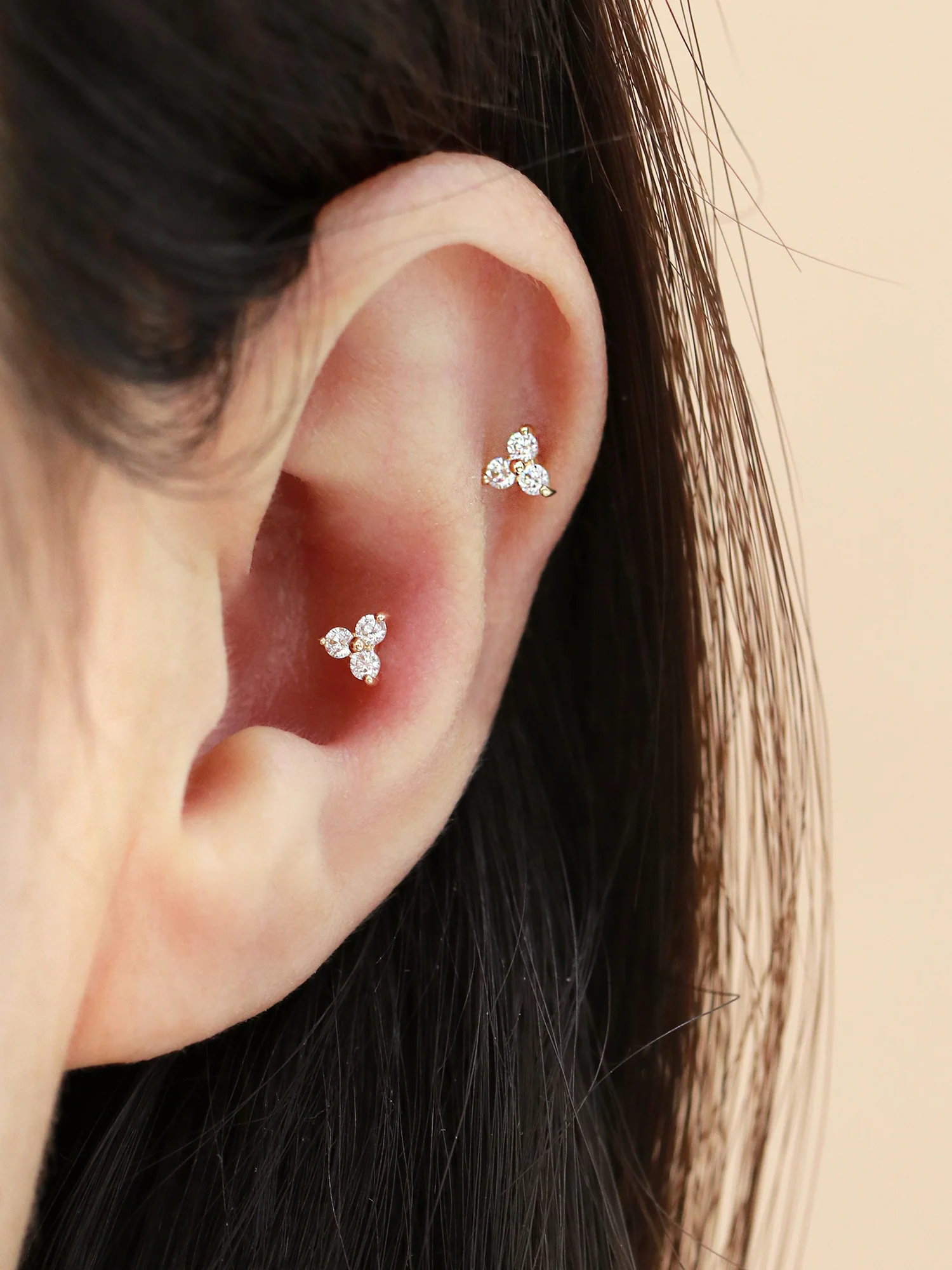 14K Gold Internally Threaded Triangle Cubic Labret Piercing 18G16G - Image 8