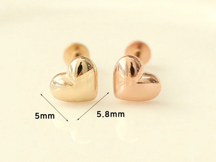 14K Gold Internally Threaded Volume Heart Labret Piercing 18G16G - Image 7