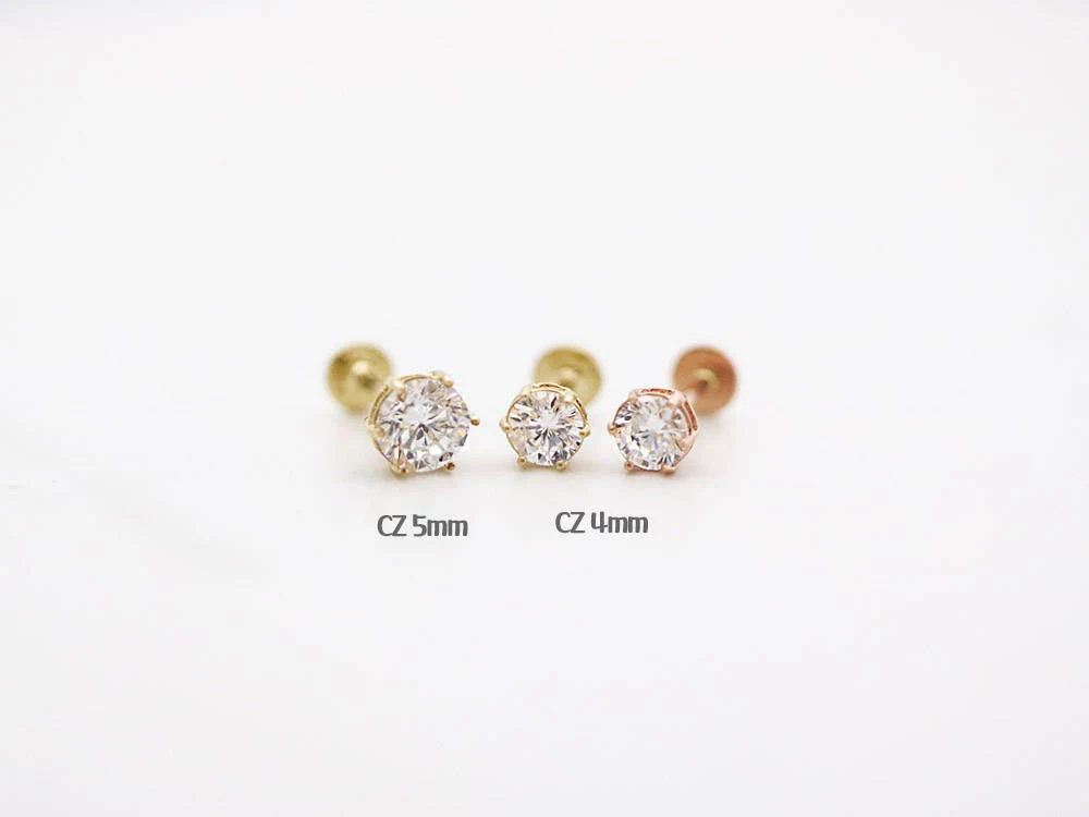 14K Gold CZ Labret Piercing 18G - Image 10