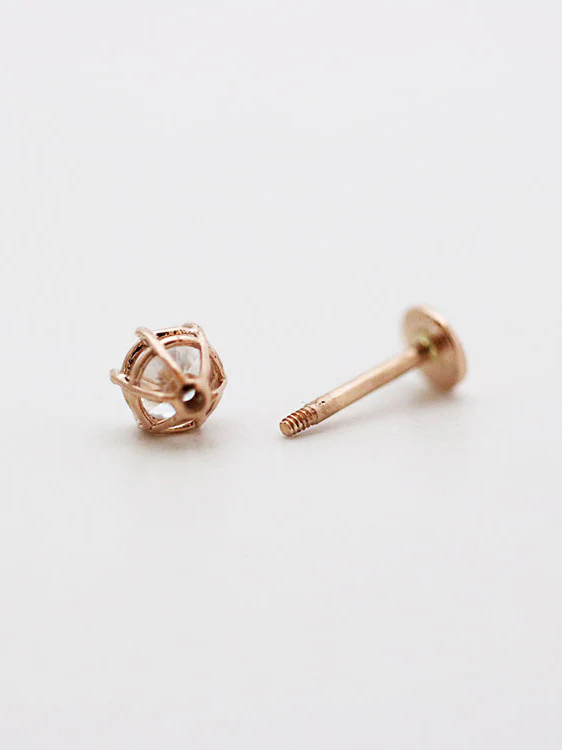 14K Gold CZ Labret Piercing 18G - Image 4