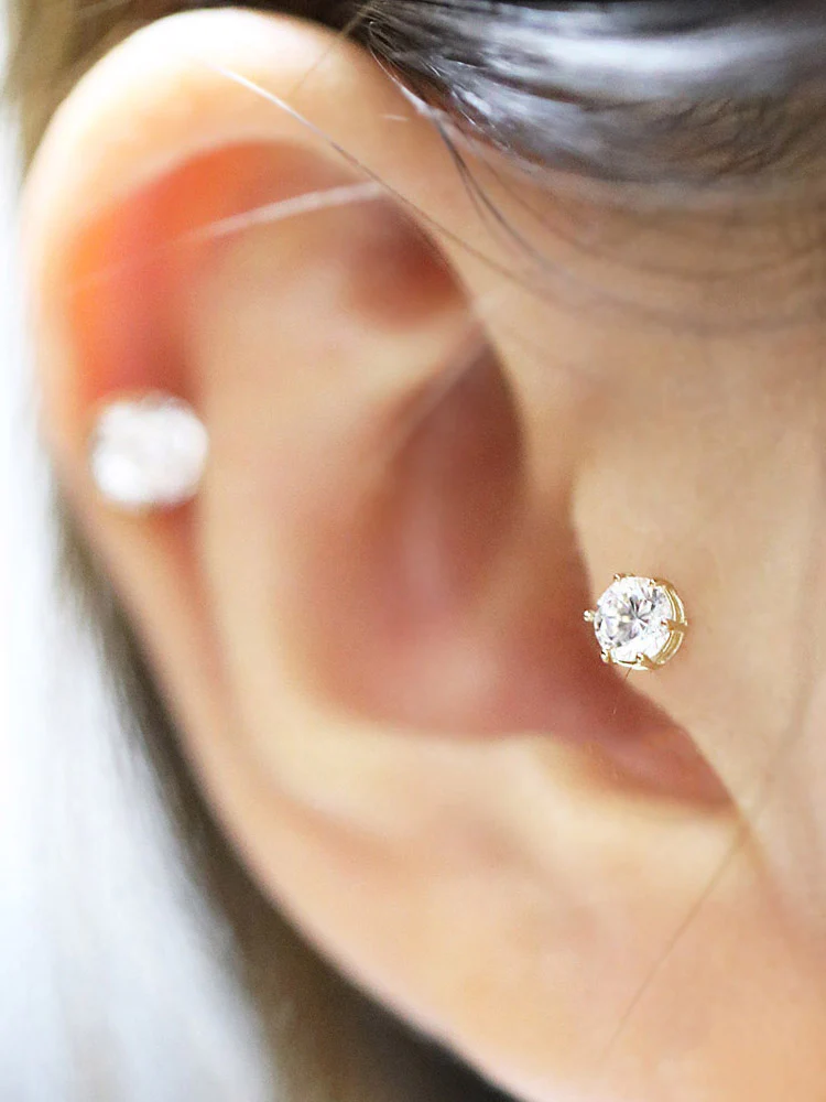 14K Gold CZ Labret Piercing 18G - Image 7