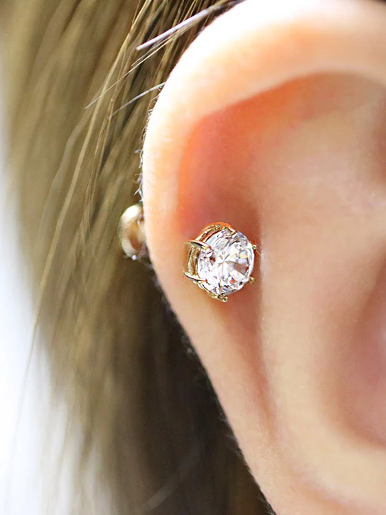 14K Gold CZ Labret Piercing 18G - Image 9