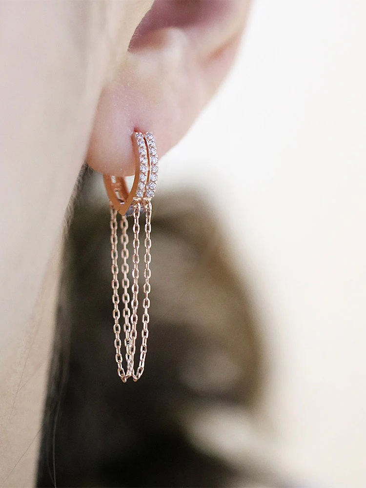 14K Gold layered chain Hoop Earring - Image 6